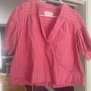 Anthropologie Pink Striped V-Neck Peasant Blouse small